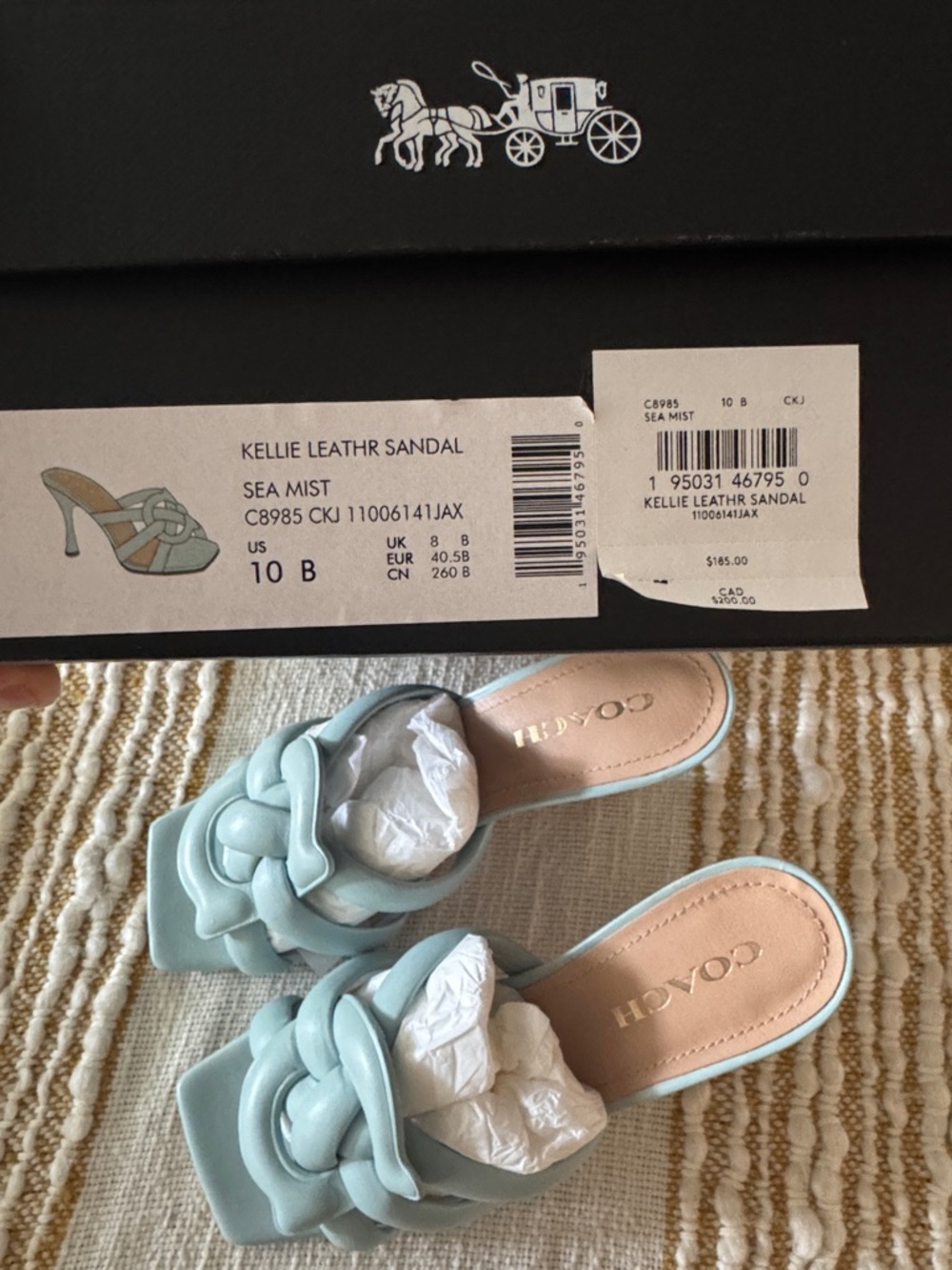 COACH Women's Pale Blue Knotted Leather Slide heel sandal with org box - Picture 6 of 10